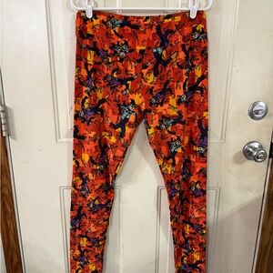 LuLaRoe Women’s Halloween Leggings - Orange Scarecrow Print